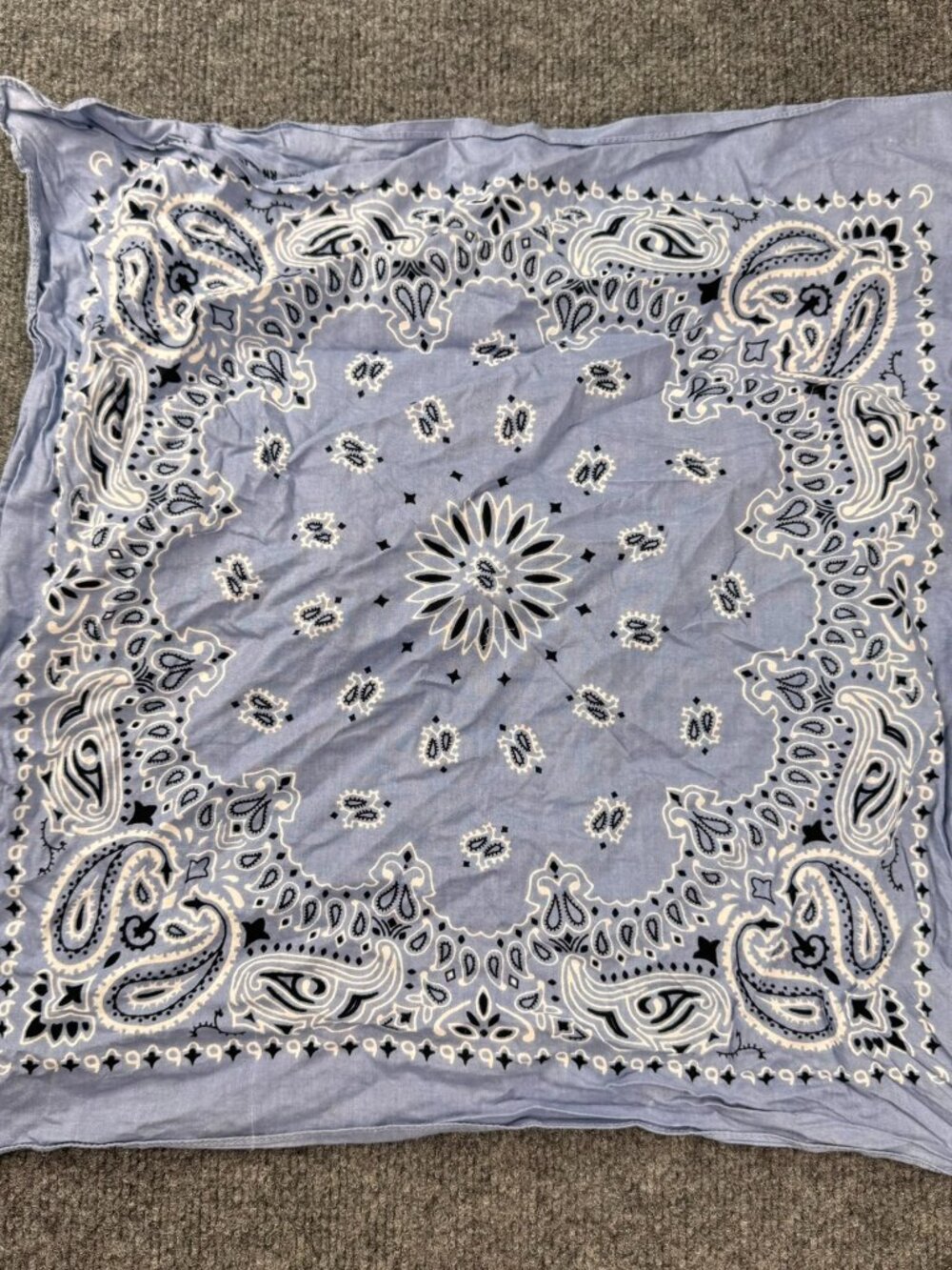 Vintage Light Blue Paisley Bandana Square Cotton Handkerchief Headwrap 19 x19INC